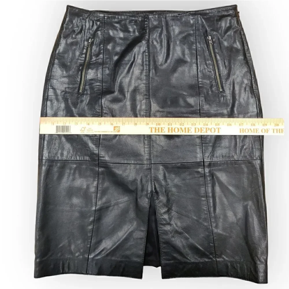 Halogen black genuine leather classic pencil sexy skirt size 6